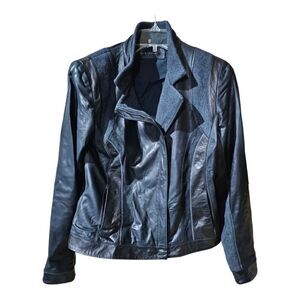 ELIE TAHARI Leather/Cotton Moto Jacket - Size Small‎